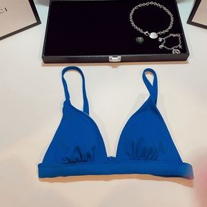 Blue triangle bikini top